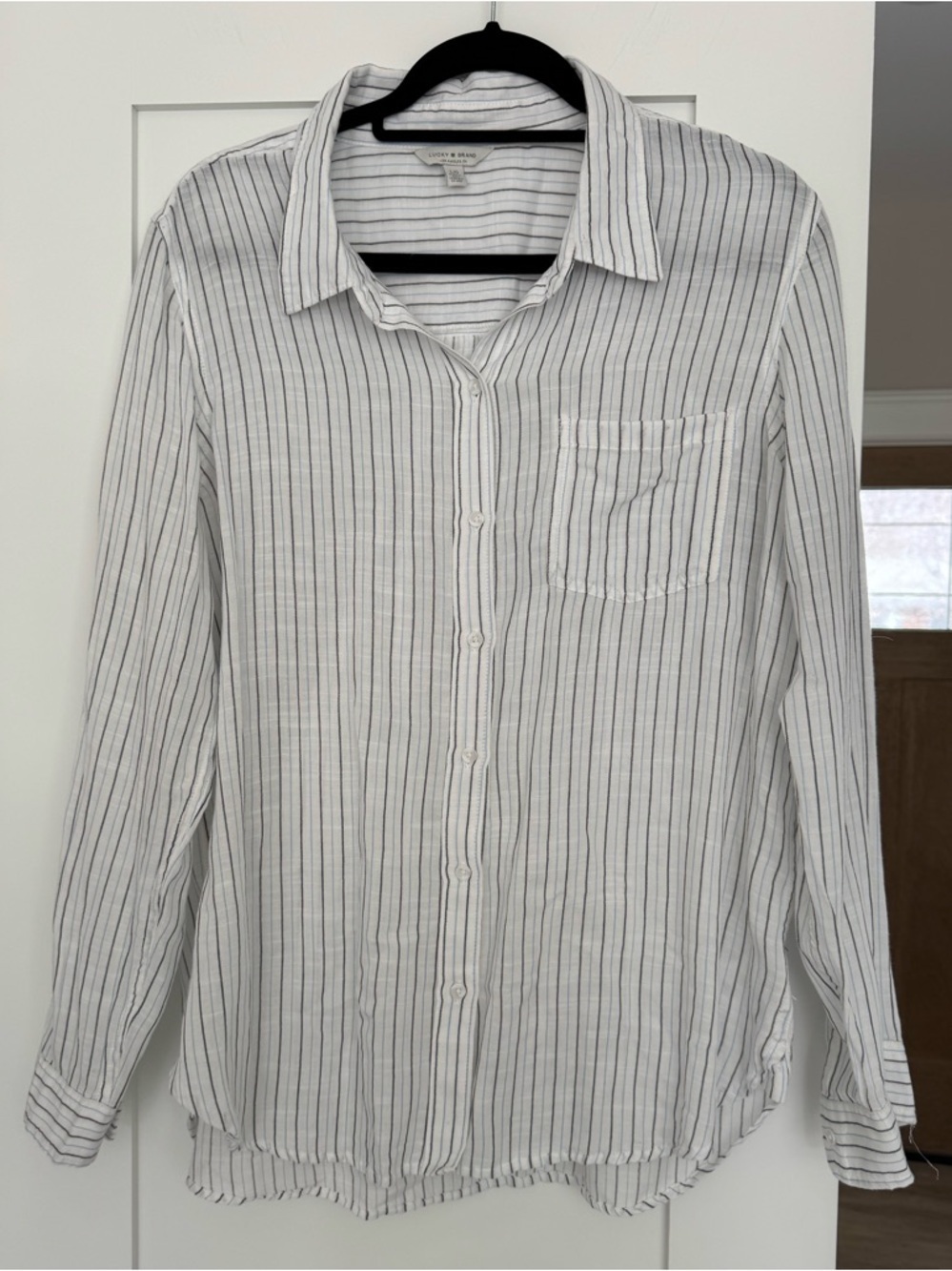 Lucky Brand Striped Button Down Cotton Modal Lightweight Top Classic Casual Chic